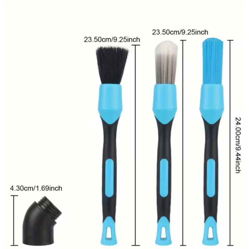 3Pcs Pinceaux Detailer Avec Coude Bleu