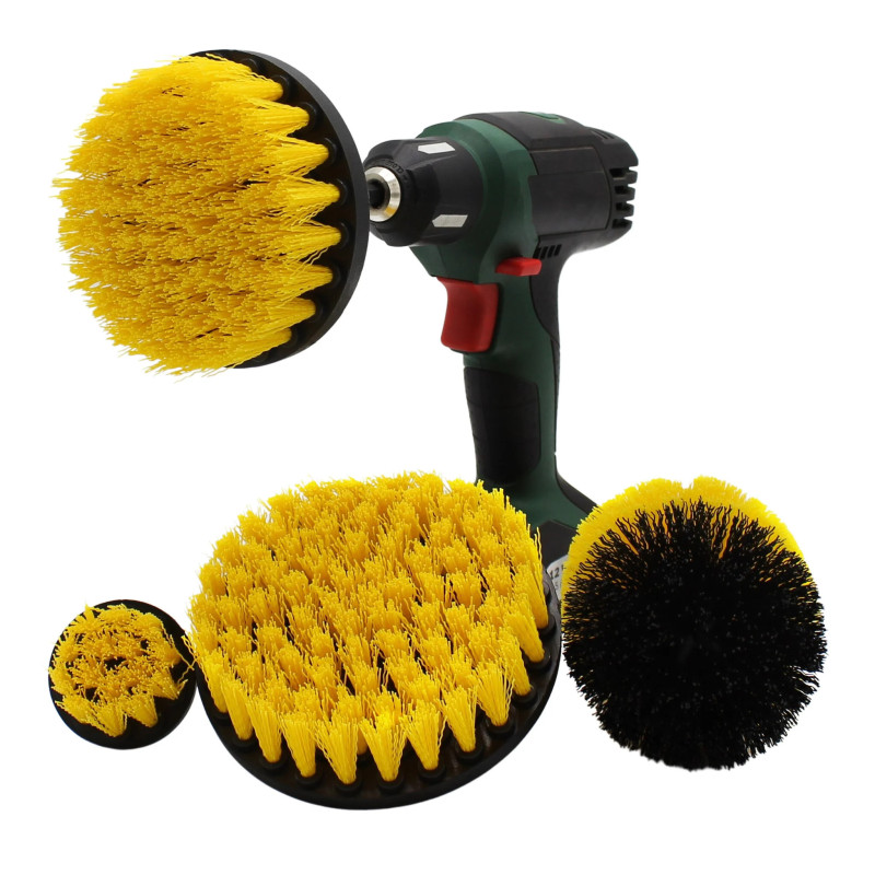 4Pcs Drill Brush Jaune- Brosse Nettoyage Medium Perceuse