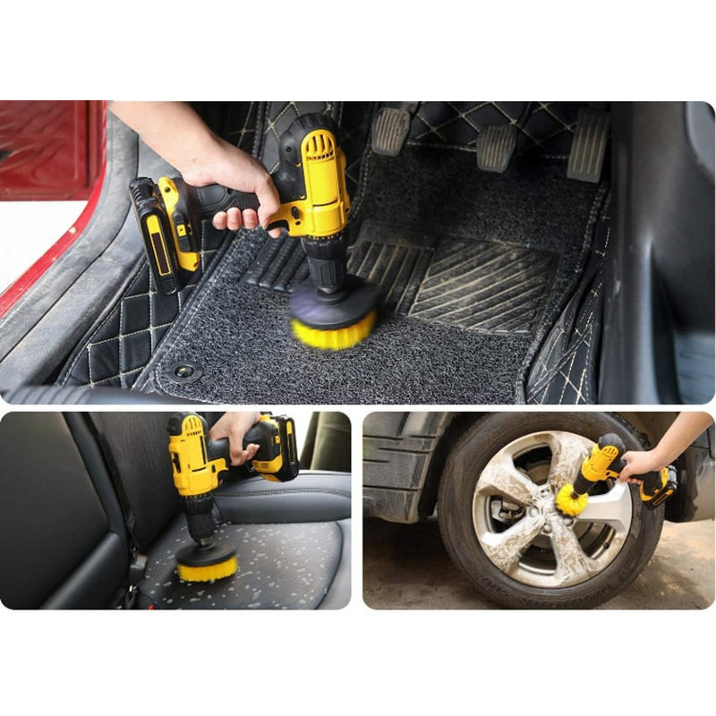 4Pcs Drill Brush Jaune- Brosse Nettoyage Medium Perceuse